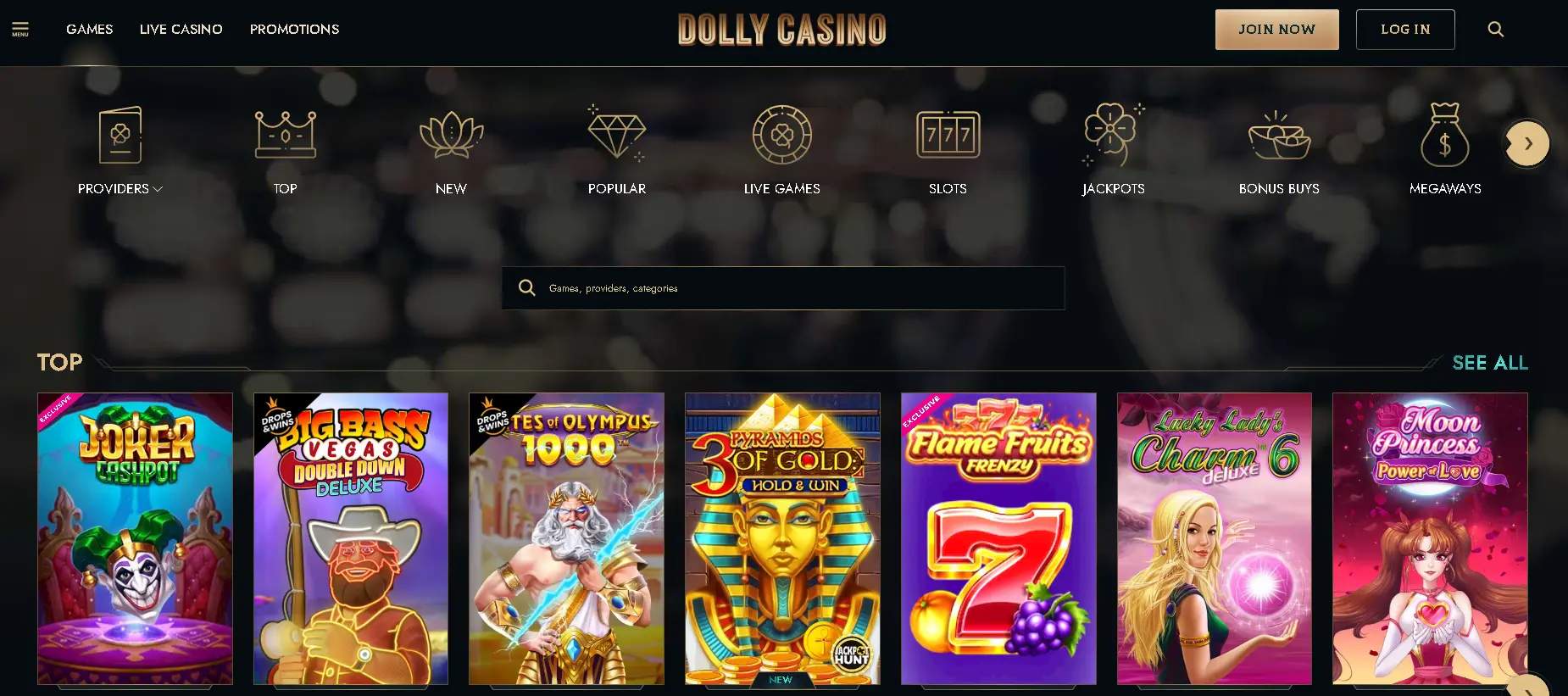 Game selection at Dolly casino