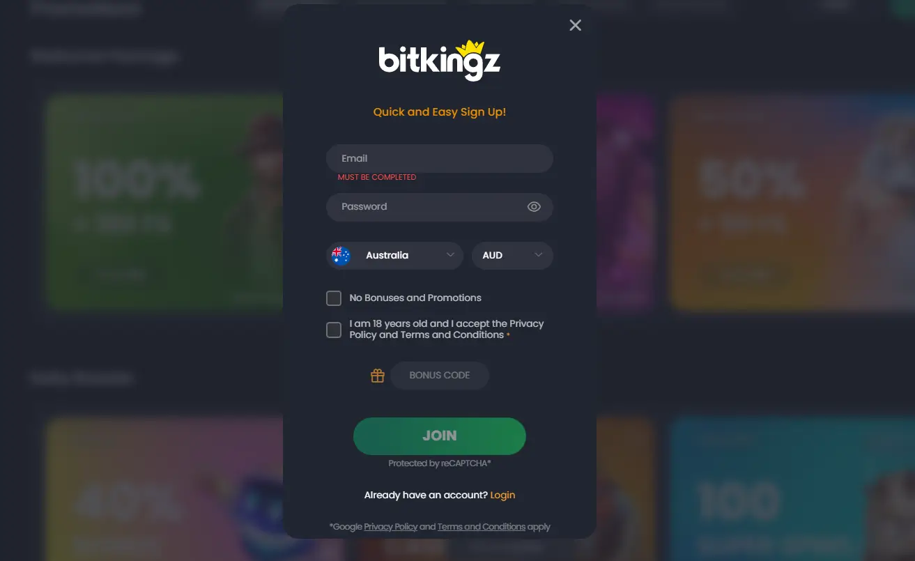 Go through the registration process to get free spins